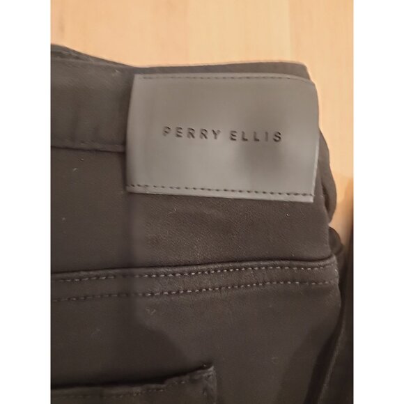 new vintage PERRY ELLIS Mens 42 x 30 Stretch Pants straight leg fit jeans black - Picture 2 of 5